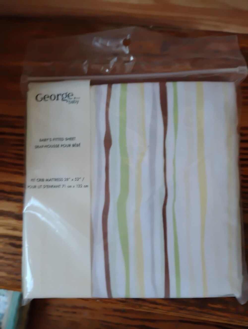 George Baby Striped Fitted Sheet - White with Green & Brown Stripes